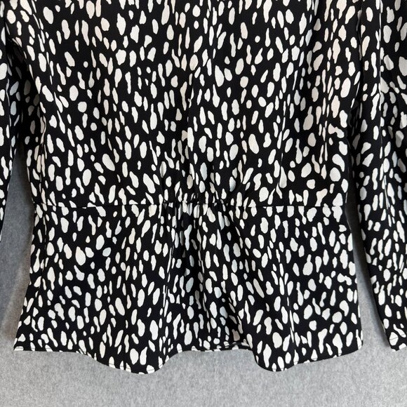 J.Crew Black White Ocelot Animal Print‎ Printed V-Neck 3/4 Sleeve Blouse Size 00 - Picture 7 of 13